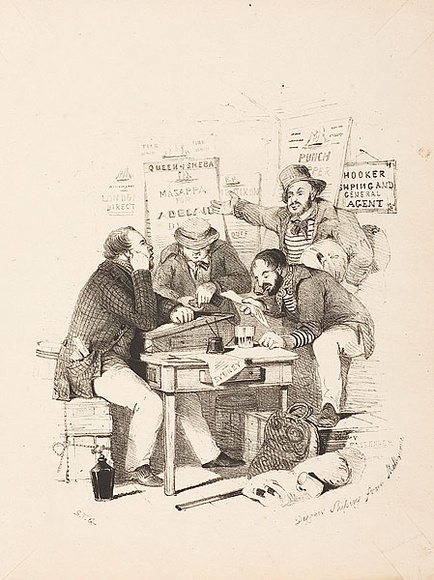 Artist: b'GILL, S.T.' | Title: b'Diggers shipping from Melbourne.' | Date: 1852 | Technique: b'lithograph, printed in black ink, from one stone'