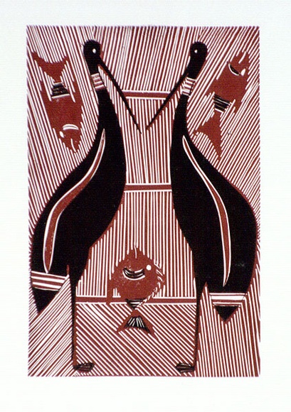 Artist: b'Marika, Banduk.' | Title: b'Birds and fishes' | Date: (1984) | Technique: b'linocut, printed in colour, from two blocks'