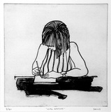 Artist: Daws, Lawrence. | Title: Girl writing. | Date: 1978 | Technique: aquatint, printed in black ink, from one plate | Copyright: © Lawrence Daws