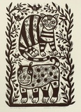 Artist: b'HANRAHAN, Barbara' | Title: b'Cat and dog.' | Date: 1989 | Technique: b'linocut, printed in black ink, from one block'