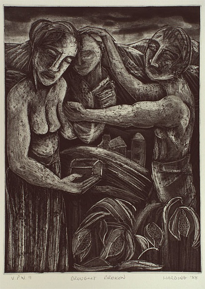 Artist: b'Harding, Richard.' | Title: b'Drought broken' | Date: 1988 | Technique: b'etching, printed in black ink from one plate'