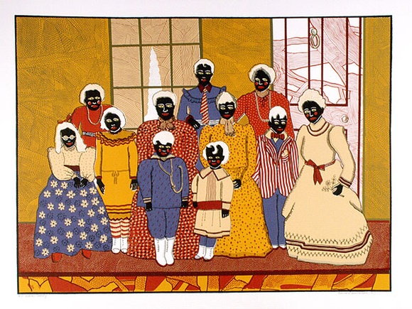 Artist: b'HANRAHAN, Barbara' | Title: b'Black family' | Date: 1977 | Technique: b'screenprint, printed in colour, from seven stencils'