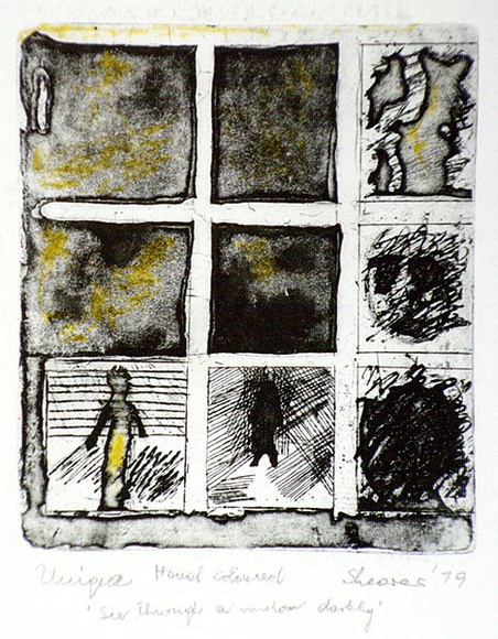Artist: b'SHEARER, Mitzi' | Title: b'See through a window darkly' | Date: 1979 | Technique: b'etching and aquatint, printed in black ink, from one plate'