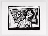 Artist: Walters, Kath. | Title: Woman with kite. | Date: 1988 | Technique: linocut, printed in black ink, from one block