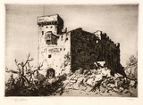 Artist: LINDSAY, Lionel | Title: The castle, Roquebrune, South France | Date: 1926 | Technique: drypoint, printed in brown ink with plate-tone, from one plate | Copyright: Courtesy of the National Library of Australia