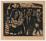 Artist: AMOR, Rick | Title: (Three figures). | Date: 1968 | Technique: woodcut, printed in black ink, from one block | Copyright: Image reproduced courtesy the artist and Niagara Galleries, Melbourne