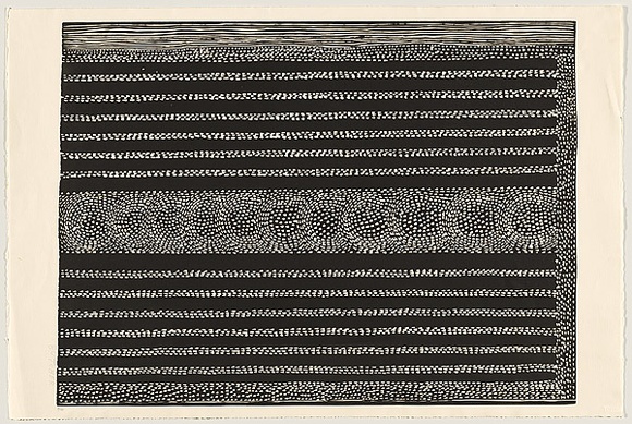 Artist: Cherel, Kumanjayi (Butcher). | Title: Untitled. | Technique: linocut, printed in black ink, from one block