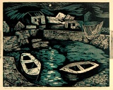 Artist: b'Adams, Tate.' | Title: b'[Irish] fishing village.' | Date: 1954 | Technique: b'linocut, printed in colour, from three blocks'