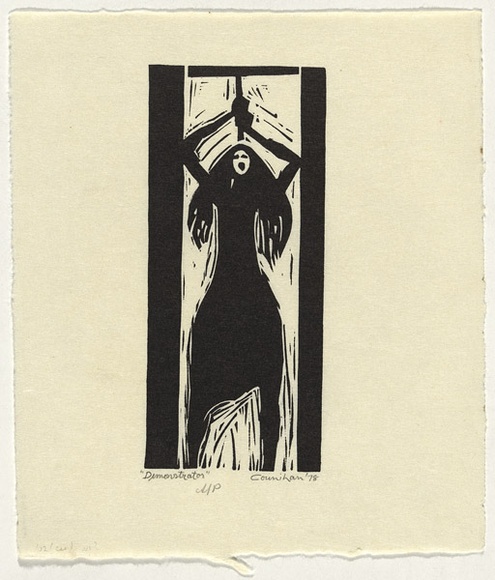 Artist: b'Counihan, Noel.' | Title: b'Demonstrator.' | Date: 1978, July | Technique: b'woodcut, printed in black ink, from one block'