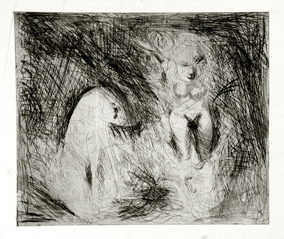 Artist: b'BOYD, Arthur' | Title: bNude walking in a creek with dog and ram's head. | Date: (1962-63) | Technique: b'etching and drypoint, printed in black ink, from one plate' | Copyright: b'Reproduced with permission of Bundanon Trust'