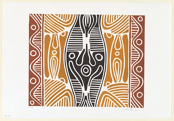 Artist: b'Puautjimi, Jock.' | Title: b'Design' | Date: 1998, 1 December | Technique: b'linocut, printed in colour, from multiple blocks'