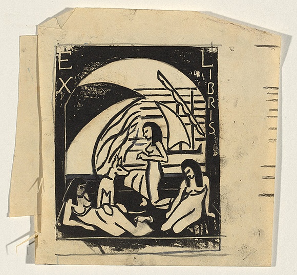 Artist: b'Blackburn, Vera.' | Title: b'Bookplate: Bickerton Blackburn.' | Date: 1980s | Technique: b'linocut, printed in black ink, from one block' | Copyright: b'\xc2\xa9 Vera Blackburn'