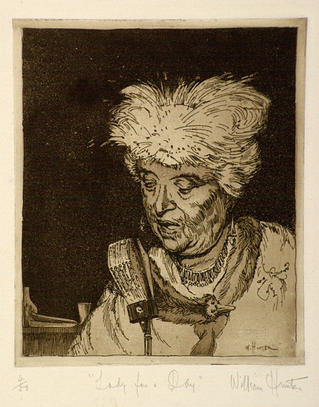 Artist: b'Hunter, William.' | Title: b'Lady for a Day' | Date: 1962 | Technique: b'etching and aquatint, printed in brown ink with plate-tone, from one plate'