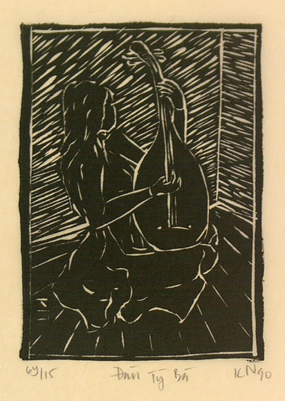 Artist: b'Nguyen, Tuyet Bach.' | Title: b'Dan ty ba [Pipa lute]' | Date: 1990 | Technique: b'linocut, printed in black ink, from one block'