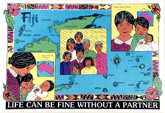 Artist: bTHE MULTICULTURAL WOMEN'S POSTER PROJECT | Title: b'Life can be fine without a partner' | Date: 1988 | Technique: b'screenprint, printed in colour, from multiple stencils'