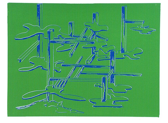 Artist: b'COLEING, Tony' | Title: bDrawing for 'to do with blue' sculpture II (2). | Date: 1975 | Technique: b'screenprint, printed in colour, from multiple stencils'