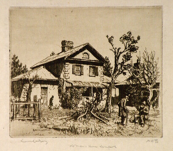 Artist: b'LINDSAY, Lionel' | Title: bOld Men's Home, Liverpool | Date: 1925 | Technique: b'etching, printed in brown with plate-tone in brown ink, from one plate' | Copyright: b'Courtesy of the National Library of Australia'