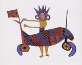 Artist: b'Kauage, Mathias.' | Title: b'not titled [motorcyclist].' | Date: c.1975 | Technique: b'screenprint, printed in colour, from six stencils' | Copyright: b'\xc2\xa9 approved by Elisabeth Kauage'