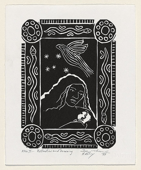 Artist: McKeown, Benjamen. | Title: Reflections and dreaming | Date: 1999, November | Technique: linocut, printed in black ink, from one block | Copyright: © William Kelly