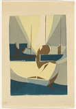 Artist: b'Maitland, John.' | Title: bBoats, Rushcutter's Bay | Date: c.1960 | Technique: b'screenprint, printed in colour, from four stencils'