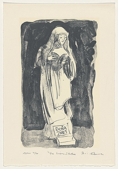 Artist: b'AMOR, Rick' | Title: b'The living statue' | Date: 1992, November - January | Technique: b'lithograph, printed in colour, from two plates' | Copyright: b'Image reproduced courtesy the artist and Niagara Galleries, Melbourne'