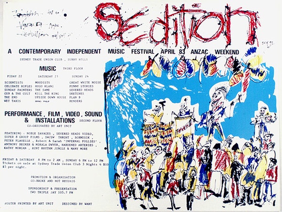 Artist: b'MERD INTERNATIONAL' | Title: b'Sedition. A contemporary independent music festival' | Date: 1983 | Technique: b'screenprint'