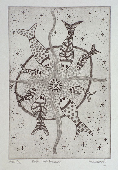 Artist: b'Kennedy, Lisa.' | Title: b'Mother Fish Dreaming' | Date: 2000, December | Technique: b'etching, printed in black ink, from one plate'