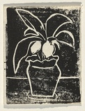 Title: Card: [potplant] | Technique: linocut, printed in black ink, from one block
