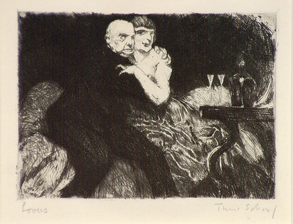 Artist: b'Scharf, Theo.' | Title: b'Lovers' | Date: c.1922 | Technique: b'etching, printed in black ink, from one plate' | Copyright: b'\xc2\xa9 The Estate of Theo Scharf.'