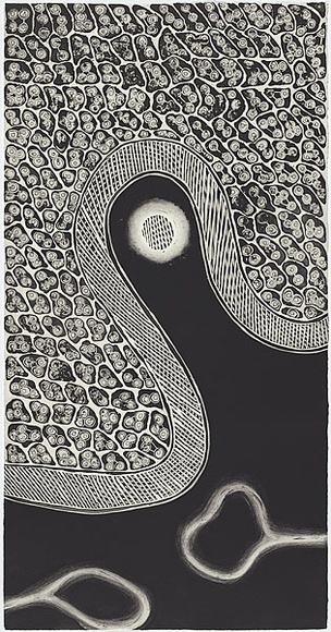 Artist: b'Yunupingu, Dhopiya.' | Title: b'Gapu, tubig, air, water II' | Date: 1999 | Technique: b'etching and aquatint, printed in black in, from one plate'