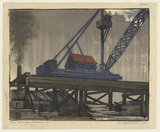 Artist: b'Spowers, Ethel.' | Title: b'The timber crane' | Date: 1926 | Technique: b'linocut, printed in colour in the Japanese manner, from five blocks'