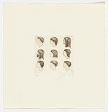 Artist: b'Hirst, George.' | Title: b'not titled [nine male profiles]' | Date: 1979 | Technique: b'etching, printed in dark brown ink with plate-tone, from one plate'