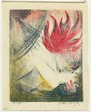 Artist: BOYD, Arthur | Title: (Two figures, with blowing head and flames). | Date: 1960-70 | Technique: etching, printed in colour, from one plate | Copyright: Reproduced with permission of Bundanon Trust