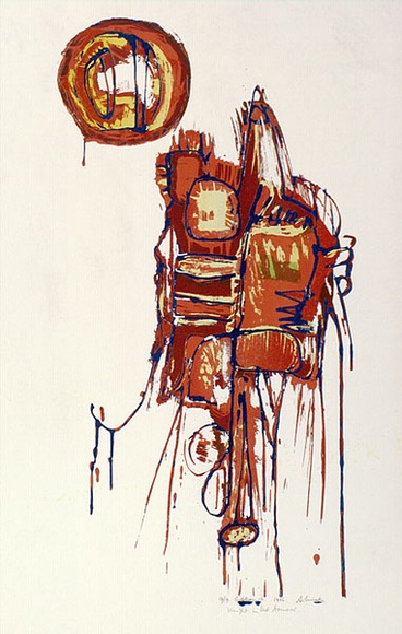 Artist: b'WICKS, Arthur' | Title: b'Knight in red armour' | Date: 1966 | Technique: b'screenprint, printed in colour, from multiple stencils'