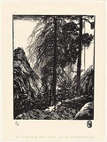 Title: b'Bush' | Date: c.1950 | Technique: b'linocut, printed in colour, from two blocks'