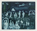 Artist: b'Allen, Joyce.' | Title: b'(Tea party).' | Date: (1980s) | Technique: b'etching, aquatint printed in colour, from two  plates'