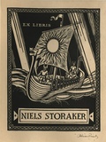 Artist: b'FEINT, Adrian' | Title: b'Bookplate: Niels Storaker.' | Date: (1936) | Technique: b'wood-engraving, printed in black ink, from one block' | Copyright: b'Courtesy the Estate of Adrian Feint'