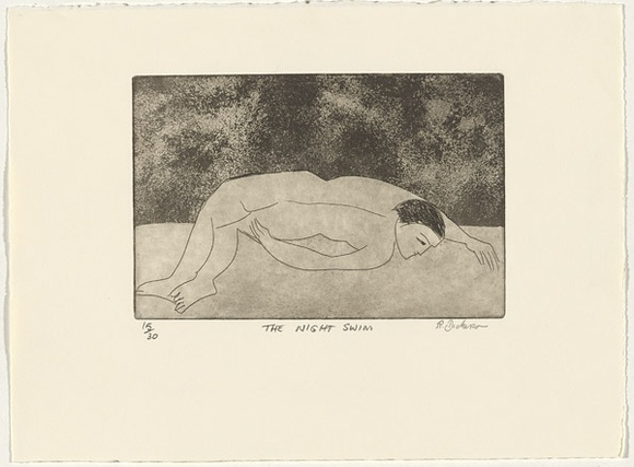 Artist: b'Dickerson, Robert.' | Title: b'The night swim.' | Date: 1987 | Technique: b'etching and aquatint, printed in brown ink, from one zinc plate'