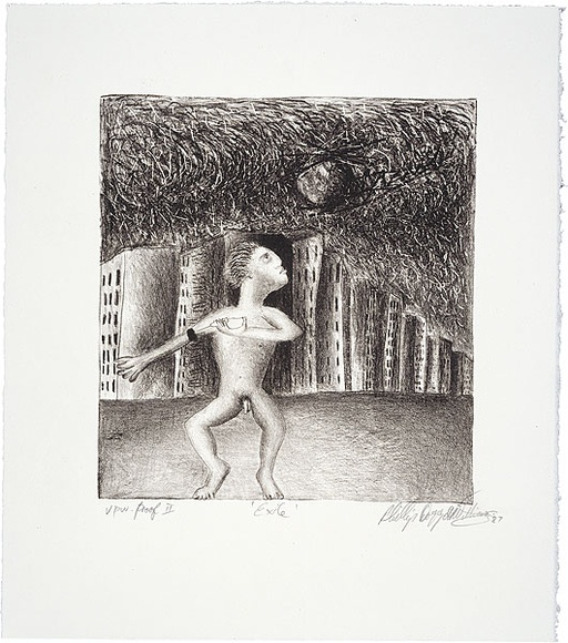 Artist: b'Doggett-Williams, Phillip.' | Title: b'Exile' | Date: April 1987 | Technique: b'lithograph, printed in sepia, from one stone [or plate]'