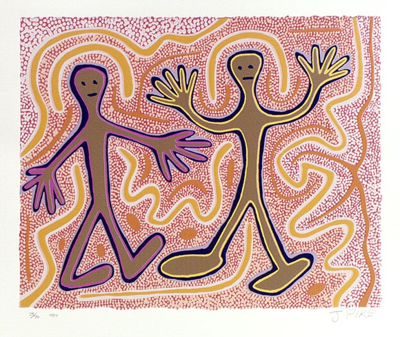 Artist: b'Pike, Jimmy.' | Title: b'Kurntumaru and Parnaparnti' | Date: 1987 | Technique: b'screenprint, printed in colour, from multiple stencils'