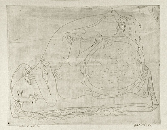 Artist: BOYD, Arthur | Title: Lovers under a microscope. | Date: (1968-69) | Technique: etching, printed in black ink, from one plate | Copyright: Reproduced with permission of Bundanon Trust