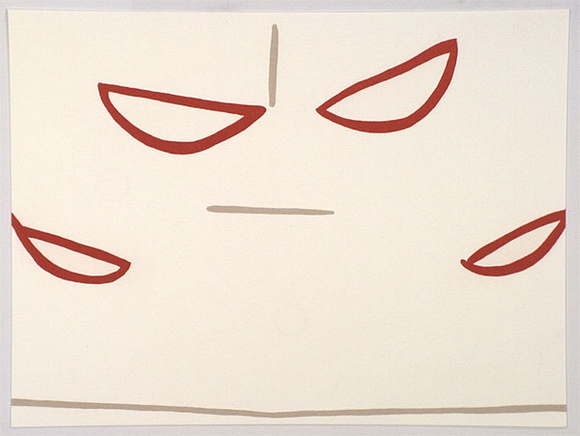 Artist: b'Rooney, Robert.' | Title: b'JCV2' | Date: 2002, April - May | Technique: b'lithograph, printed in red and grey ink' | Copyright: b'Courtesy of Tolarno Galleries'