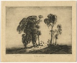 Artist: LINDSAY, Lionel | Title: The edge of the plain, NSW | Date: 1918 | Technique: drypoint, printed in black ink with plate-tone with wiped hightlights, from one plate | Copyright: Courtesy of the National Library of Australia