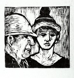 Artist: b'Clifton, Nancy.' | Title: b'Father and son.' | Date: c.1979 | Technique: b'woodcut, printed in black ink, from one block'