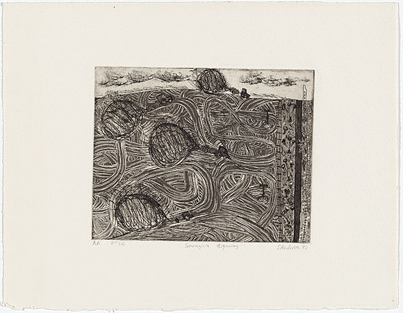 Artist: b'Anderson, Sue.' | Title: b'Sunraysia highway' | Date: 1992 | Technique: b'etching and aquatint, printed in black ink, from one plate'