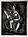 Artist: b'Barwell, Geoff.' | Title: b'(The guitar player).' | Date: (1955) | Technique: b'linocut, printed in black ink, from one block'