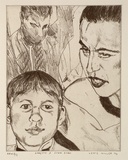 Artist: b'Miller, Lewis.' | Title: b'Annette and Evan Evan' | Date: 1994 | Technique: b'etching, drypoint and roulette, printed in black ink, from one plate' | Copyright: b'\xc2\xa9 Lewis Miller. Licensed by VISCOPY, Australia'