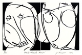 Artist: b'Burgess, Jeff.' | Title: b'Male and female heads.' | Date: 1982 | Technique: b'linocut, printed in black ink, from one block'
