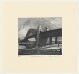 Artist: b'GRIFFITH, Pamela' | Title: b'The Sydney Harbour Bridge' | Date: 1988 | Technique: b'hardground-etching, aquatint and burnishing, printed in black ink, from one copper plate' | Copyright: b'\xc2\xa9 Pamela Griffith'