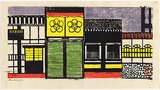 Title: b'Abstract streetscape (Saigon)' | Date: 1967 | Technique: b'woodcut, printed in colour, from multiple blocks'